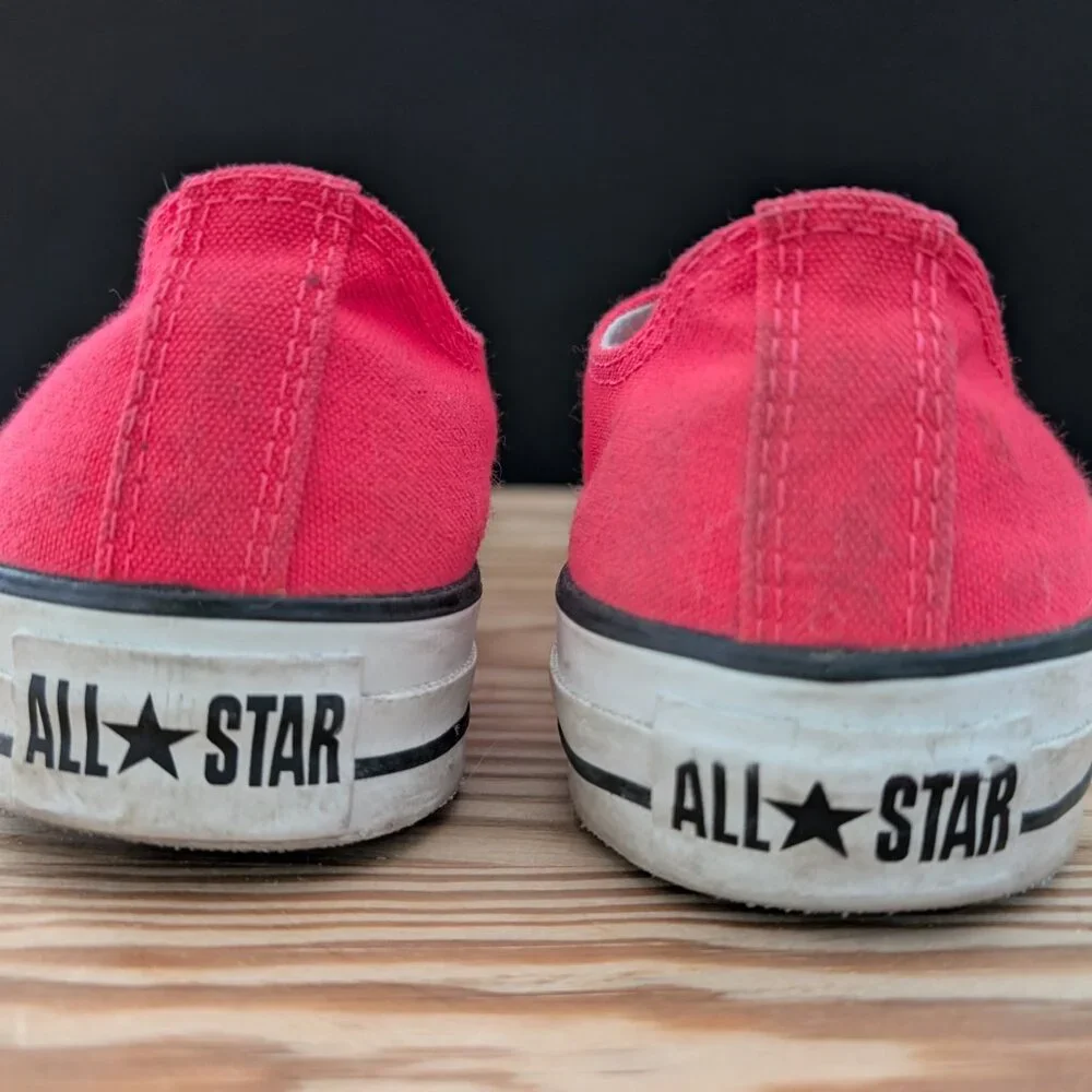 Neon Pink Low Top Chucks with Double Tongue - Picture 4 of 6